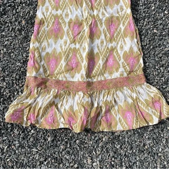 🥒 Nimo With Love Anthropologie Bouganvilla Linen Natural Print Mini Dress XS - Picture 9 of 10